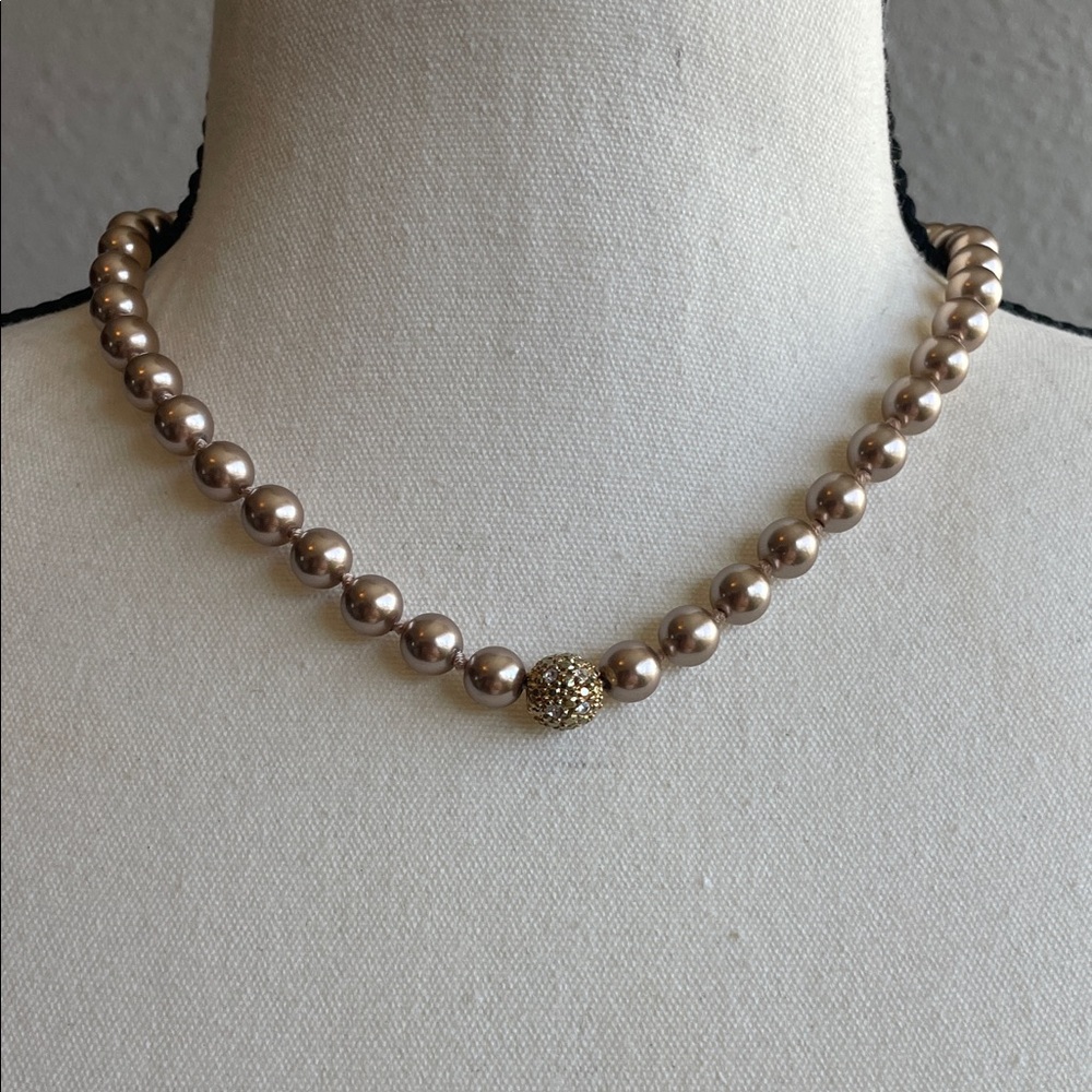 RMN Beaded Necklace Champagne Shade Rhinestone Accented Center Bead C86-22